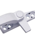 White left handed casement locking window handle with aluminum alloy build for home or office security switch, showing mounting holes.