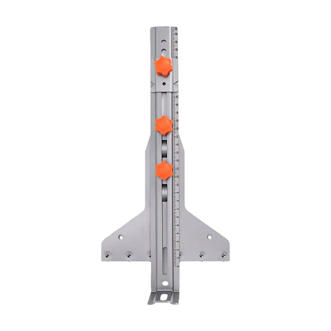 Killer Precision Adjustable Router Circle Cutting Jig With Heavy Duty Stainless Frame showing stainless steel guide with radius adjustment knobs.