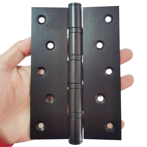 Rock Solid Heavy Duty Stainless Steel Ball Bearing Door Hinges 6 Inch Square Frame For Interior Or Exterior Wood Doors, black, close-up view in hand.