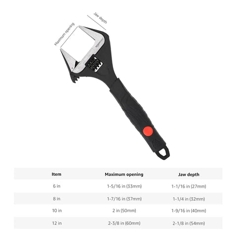8 Inch Adjustable Plumbing Wrench With Soft Grip Wide Jaw And Metric Scale For Auto Repair And Plumbing Tasks