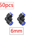 Heavy Duty Hose Quick Connectors Kit With 25 And 50 Piece Pneumatic Fittings For 6mm And 8mm Tubing, 1 2 3 4 Way Straight Elbow Tee Plug Diverter, Leakproof, Easy Install, DIY Friendly, Built To Last, Bright Orange, 50pcs 6mm black elbow connectors