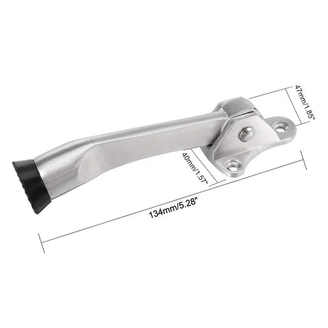 Sturdy 304 Stainless Steel Brushed Kickdown Door Stop Holder With Screws, Easy Install Door Buffer For Doors Gates Bathrooms And Bedrooms, Rust Resistant, Heavy Duty Windy Day Protector showing side view with dimensions.