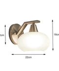 Smooth Modern Wall Sconce With White Glass Shade And Heavy Duty Metal Geometric Design For Kitchen Bedroom Hallway, 22x18cm.
