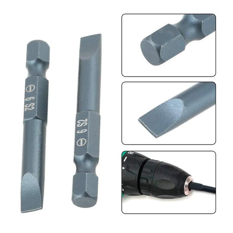 Top Tier Slotted Screwdriver Bits Set With 10 Pieces Featuring Tough S2 Alloy Steel, Magnetic Hold, And 1/4 Inch Hex Shank Perfect For Heavy Duty Drilling And Pro Tool Kits, 1/4 inch S2 steel slotted bits