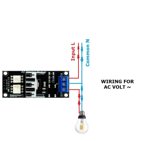 PWM AC Programmable Light Dimmer Module 110V To 220V With Heat Sink wiring diagram showing AC voltage connections to a light bulb.