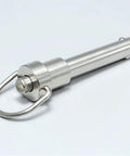 Hardcore Marine Grade Stainless Steel Ball Lock Pin Quick Release Tool With Zero Slack Button Indexing And Tight Grip 9/16 Inch Diameter Plus 2 Inch Length For Road Ready Builds shown from a side angle.