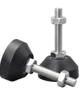 Heavy Duty Adjustable Leveling Feet With Swivel Base Stainless Steel Construction For Furniture And Workshop Gear Built Tough Fits M6 M8 M10 And M12 Sizes Hassle Free Pair, showing durable pads with threaded bolts.