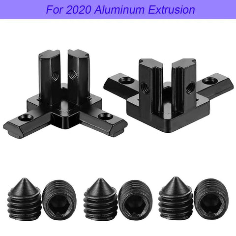3 Way End Corner Bracket Solid Connectors For 2020 Series 6mm Slot Aluminum Profile Black, shown with included screws.