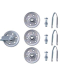 Heavy Duty Cable And Pulley Replacement Kit For Overhead Sectional Garage Doors, featuring four pulleys and various fasteners.