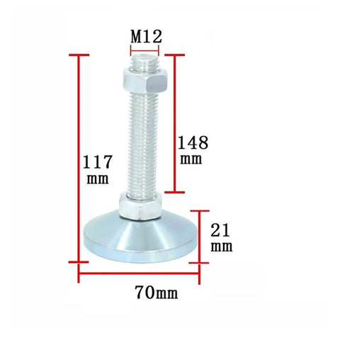 2pcs M12 Adjustable Leveling Feet Heavy Duty Carbon Steel Furniture Legs specifications including dimensions and material details.