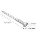Single metal spike from 30 Piece Lawn Aerator Shoes Spikes Set For Lawn Care And Yard Maintenance, dimensions labeled