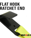2 Inch By 1 Foot Flat Hook Beefy Replacement Ends 2 Pack For Heavy Duty 2 Inch Ratchet Straps Up To 10000 Lbs For Flatbed Trucks And Trailers Black And Yellow Polyester Webbing flat hook ratchet end close-up