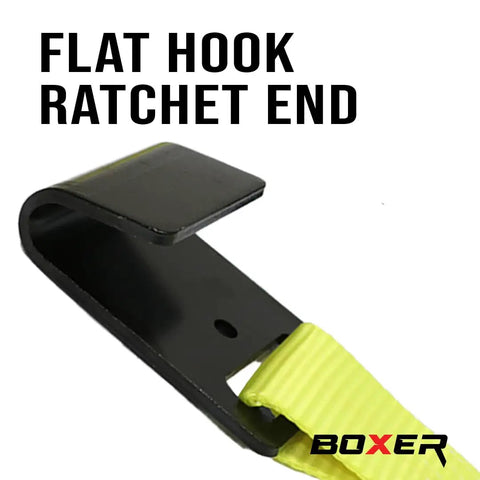 2 Inch By 1 Foot Flat Hook Beefy Replacement Ends 2 Pack For Heavy Duty 2 Inch Ratchet Straps Up To 10000 Lbs For Flatbed Trucks And Trailers Black And Yellow Polyester Webbing flat hook ratchet end close-up