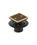 Top Shelf Square Tile In Shower Drain With Removable Grid Plate And Smart Reversible Collar For Hassle Free Install Fits Two Or Three Inch Pvc Connections Corrosion Resistant Brushed Moderne Brass Look, showing grid plate detail.