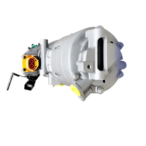 Electric AC Compressor For Hyundai Kona 2022 R134a Refrigerant AC Condenser Pump Oe 97701k4000 side view with connections.