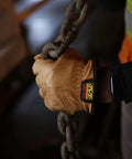 Flame And Arc Resistant Leather Driver Gloves With Durahide Leather, Water Repellent Finish, Size Large, holding a chain