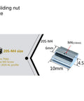 Sliding T Nuts M4 Thread For 2020 Series T Slot Aluminum Extrusion 6mm Profile Hammer Head Slide In Zinc Plated Carbon Steel with Measurements