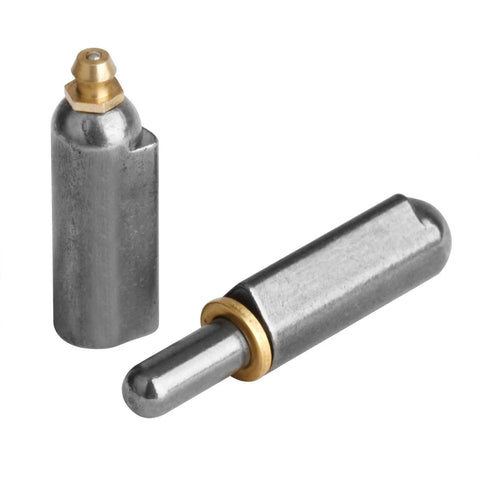 Weldable hinge with grease zerk; galvanized steel components with brass fittings, 2 pieces shown