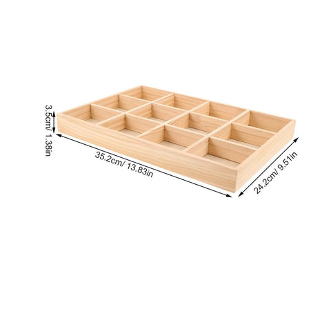 Knockout Solid Wood Jewelry Tray With 12 Grid Compartments, light wood organizer measuring 35.2cm by 24.2cm, elegant desktop holder