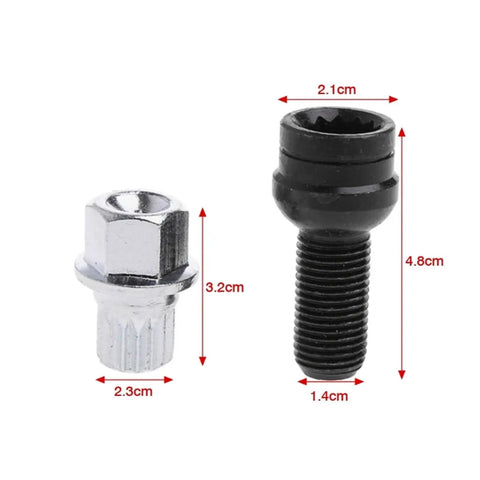 Heavy Duty Alloy Wheel Nuts Compatible With Audi A4 A6 A8 TT Locking Lug Bolt Screws Kit For OE 8D0601139F Strong And Secure Hold, 2.1cm black lock nut and 3.2cm silver bolt