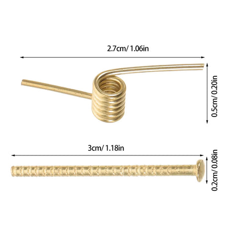 Golden steel hair clip spring and nail with measurements for 8 Pack Hair Clip Spring Replacement With Strong Clamping Steel Jaw Clips And Compact Body For DIY Hair Accessories Projects And Everyday Use Ideal For Crafting Hair Barrettes And Bobby Pins Durable Metal Spring Mechanism For Long Lasting Hold.