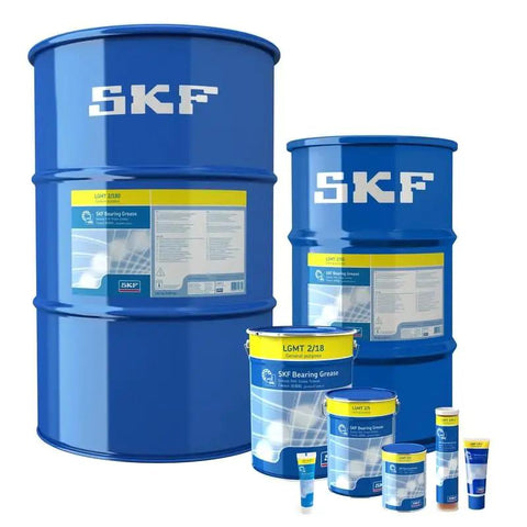 LGMT 2/50 Grease For High Temp Machinery displayed with multiple SKF lubricant containers.