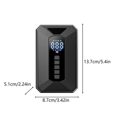 Hassle Free Cordless Tire Inflator With Sharp Digital Readout And Fast USB Charging, compact size, portable design.