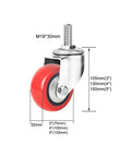Heavy Duty Swivel Caster Wheels With Brakes PU Castors M Threaded Stem 360 Degree Rotation dimensions shown