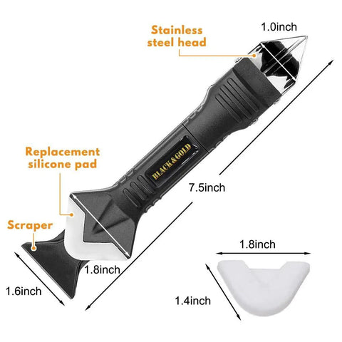 All In One Silicone Caulking Tool Kit With Stainless Steel Head Grout Remover And Sealant Applicator dimensions and parts