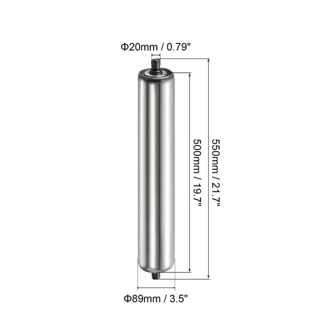Heavy Duty Conveyor Roller With 3.5 Inch Diameter And 22 Inch Length Stainless Steel Body Galvanized Ends, side view with measurements.