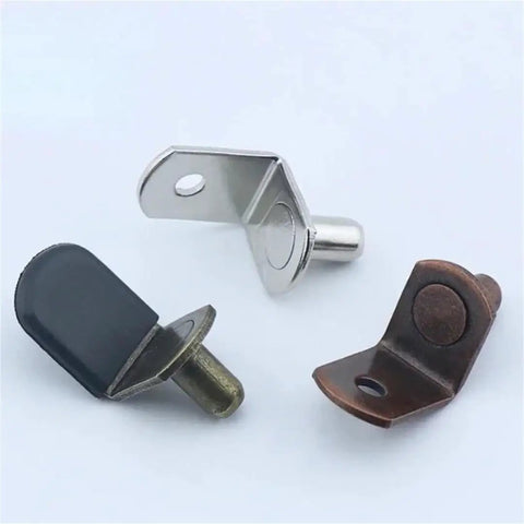 Three metal pin brackets from Beefy Heavy Duty Cabinet Shelf Brackets With Steel Wall Mount Supports For Closets Pantries And Garages