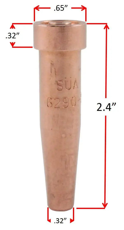 Copper tip for Heavy Duty Oxy Fuel Torch Compatible With Harris Check Valves Cutting Tip Welding Tip, dimensions shown.
