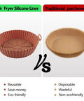Two Pack 8 Inch Square Air Fryer Silicone Liners Non Stick Reusable Parchment Alternative vs traditional parchment liner comparison
