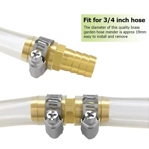 Premium Solid Brass Garden Hose Repair Connector Kit For 3/4 Inch Barb Fitting With Stainless Steel Clamps To Fix Leaks And Breaks Fast, fit for 3/4 inch hose