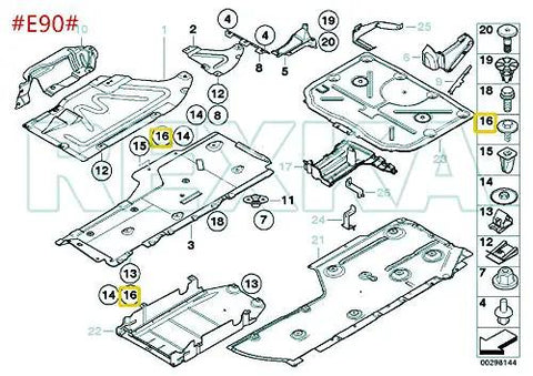 Diagram highlighting BMW components with Bulk 50 Pack M4.8-1.61 X 16mm Hex Head Sems Screws Set for trim installation points.