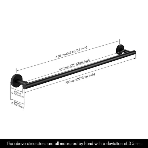 Matte Black Stainless Steel Towel Bar For Bathroom 25 Inch Wall Mounted Hand Towel Holder Heavy Duty Rustproof SUS304