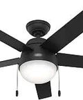 52 Inch Indoor Ceiling Fan With LED Light In Matte Black, Pull Chain, 5 Blades, Perfect For Bedroom Living Room Or Kitchen