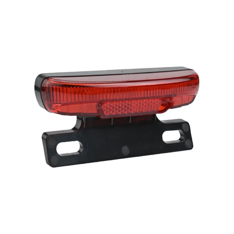 Must Have E Bike Rear Light For 36 Volt Or 48 V Batteries With 6 Pin Connector Plug And Super Bright Led Tail Lamp That Flashes Brake Signal At Night For Maximum Safety On The Road. red ABS e-bike rear light with mounting bracket, front view