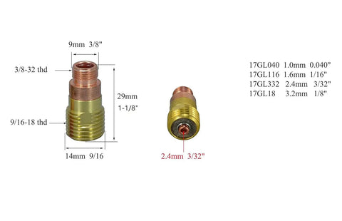 Pro Grade TIG Stubby Gas Lens Collet Bodies Kit 3/32 Inch 2.4mm 10N24S Assortment for QQ300 PTA DB SR WP 17 18 26 TIG Welding Torch 10 Pieces
