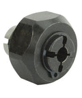 Quarter Inch Router Collet Replacement For Porter Cable Fits 690 6302 6902 RC025PC steel body, black, 1 4 inch size, close up.