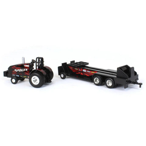 One Sixty Fourth Magnum Red Rumbler Pulling Tractor With Sled For Collectors And Kids Three Plus Realistic Roll Bar And Oversized Tires