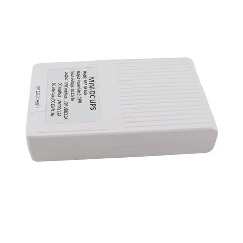 Mini UPS Battery Backup 8000Mah For Router Modem And Wifi Gear With 25W Output, white unit showing side view with specifications.