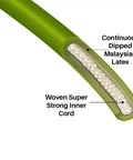 Cutaway view of Stackable Warrior Resistance Band Single Tube Exercise Band With Patented Snap Reduction Tech For Smooth Reps Heavy Duty Fitness Bands Made From Malaysian Latex 30Lb Resistance With Durable Clip System showing inner cord and latex layer.
