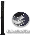Tough As Nails Galvanized Steel EV Charger Station Box Outdoor Weatherproof Cable Organizer Cabinet With Pre Drilled Mounting For Garage Or Business Parking Lot Black, black galvanized steel post.