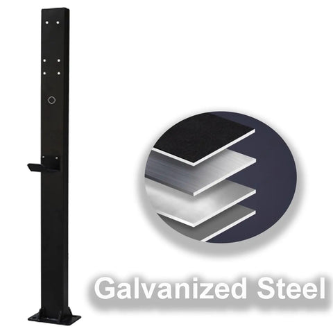 Tough As Nails Galvanized Steel EV Charger Station Box Outdoor Weatherproof Cable Organizer Cabinet With Pre Drilled Mounting For Garage Or Business Parking Lot Black, black galvanized steel post.