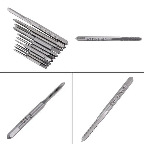 10 Piece Metric Tap Set For Clock And Watch Making, Hand Taps M1 To M3.5, Precision Pro Grade Threading Bits displayed close-up