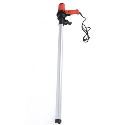 Game Changer Electric Drum Pump With 8000 Rpm Motor Delivering Solid 60 To 80 Lpm Flow with a red handle and metal tube design.