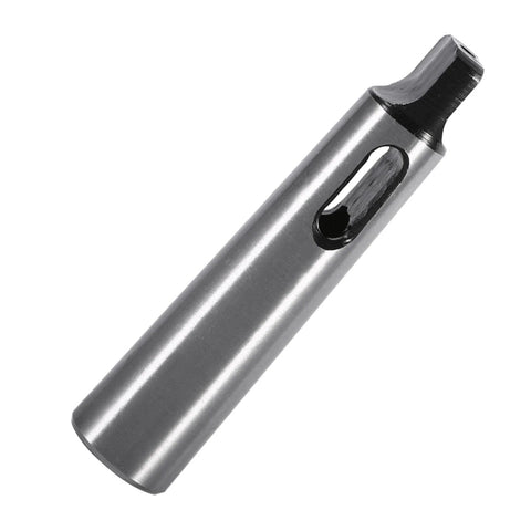 MT1–MT2 Morse taper drill sleeve reducing adapter, metal chrome finish, side view