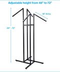 Black 4 Way Adjustable Clothing Rack With Slanted Arms Retail Display Stand Adjustable Height From 48 To 72 Inches Durable Metal Frame