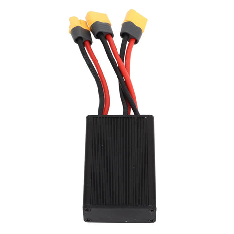 Premium Aluminum Alloy Heavy Duty Dual Battery Pack Switch Balancer with XT60 plugs, compact size for efficient power distribution.